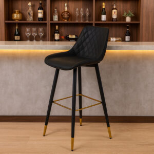 Modern Diamond-Stitch Counter Bar Chair with Back Support - Black