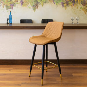 Modern Diamond-Stitch Counter Bar Chair with Back Support - Brown