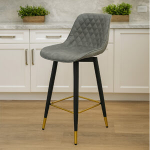 Modern Diamond-Stitch Counter Bar Chair with Back Support - Grey