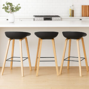 Nordic Counter Bar Stool with Steel Leg - Black