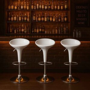 Modern White Curved Fiber Counter Bar Chair / White Swivel Adjustable Kitchen Bar Stool