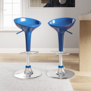 Modern Blue Curved Fiber Counter Bar Chair / Blue Swivel Adjustable Kitchen Bar Stool