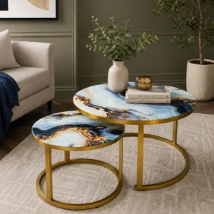 Luxury Gold Frame Marble Top Coffee Table - Blue