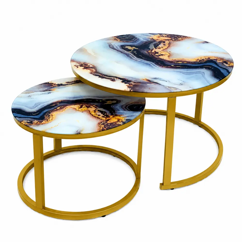 Luxury Gold Frame Marble Top Coffee Table - Blue - Image 2