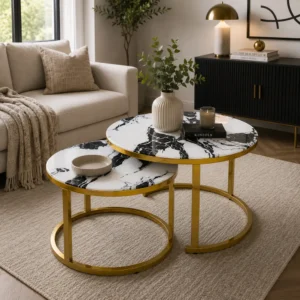 Luxury Gold Frame Marble Top Coffee Table - Black