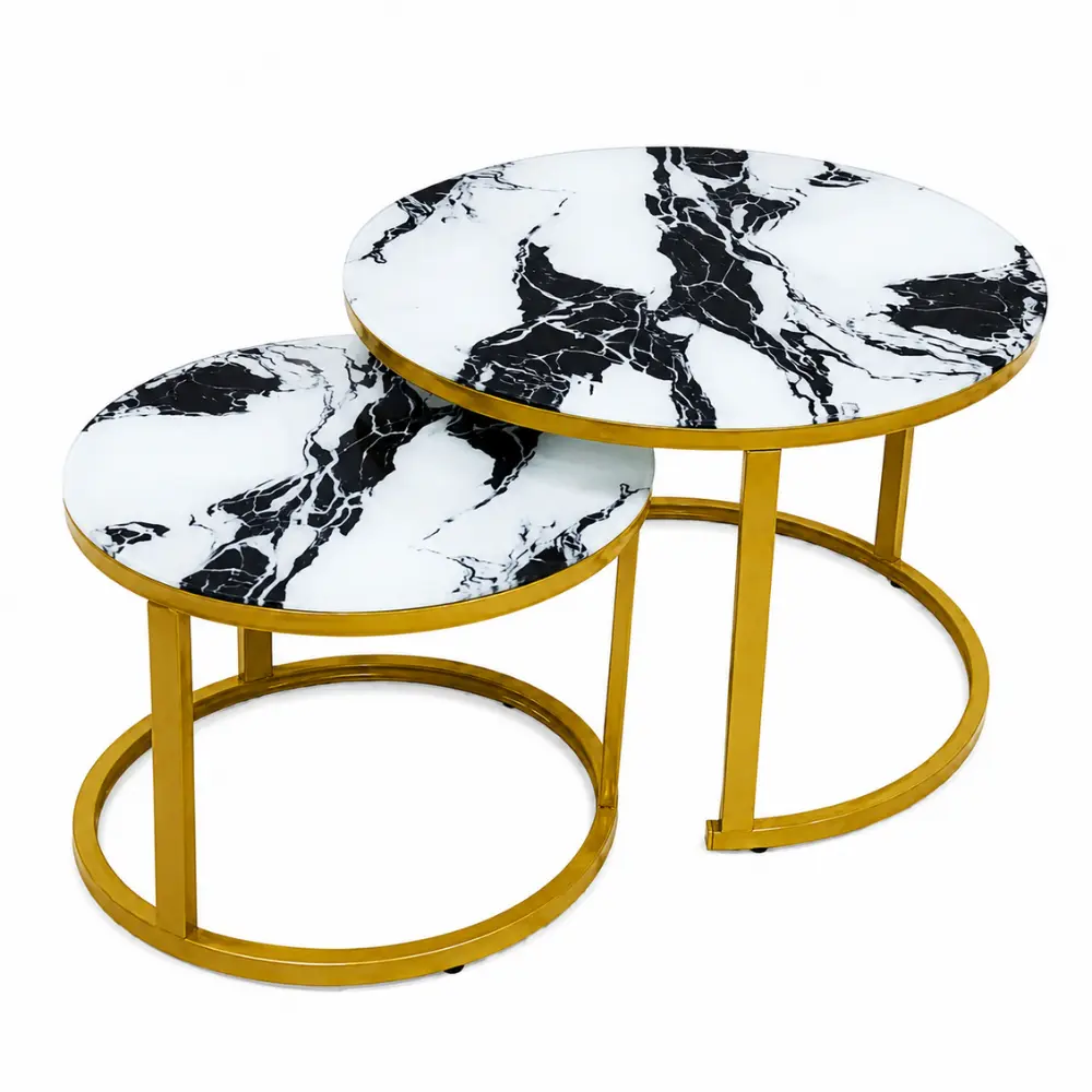 Luxury Gold Frame Marble Top Coffee Table - Black - Image 2