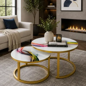 Luxury Gold Frame Marble Top Coffee Table - Pink