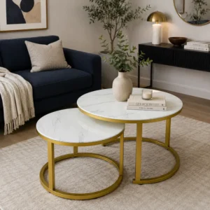 Luxury Gold Frame Marble Top Coffee Table - White