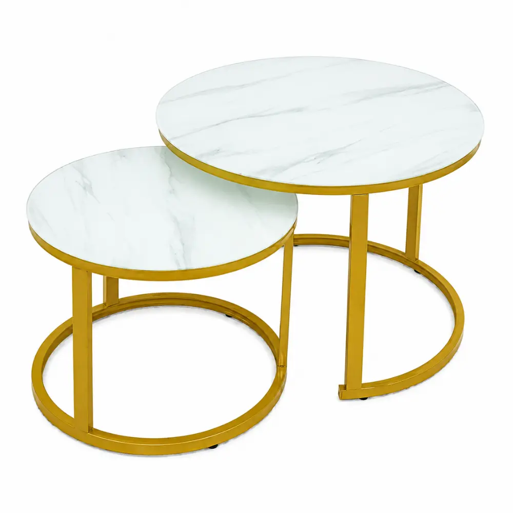 Luxury Gold Frame Marble Top Coffee Table - White - Image 2