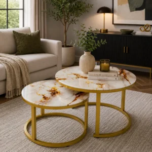 Luxury Gold Frame Marble Top Coffee Table - Gold