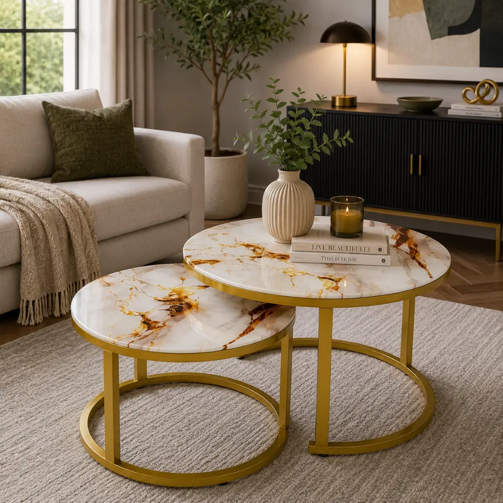 Luxury Gold Frame Marble Top Coffee Table - Gold