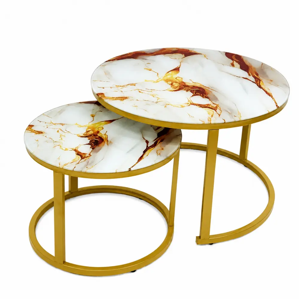 Luxury Gold Frame Marble Top Coffee Table - Gold - Image 2